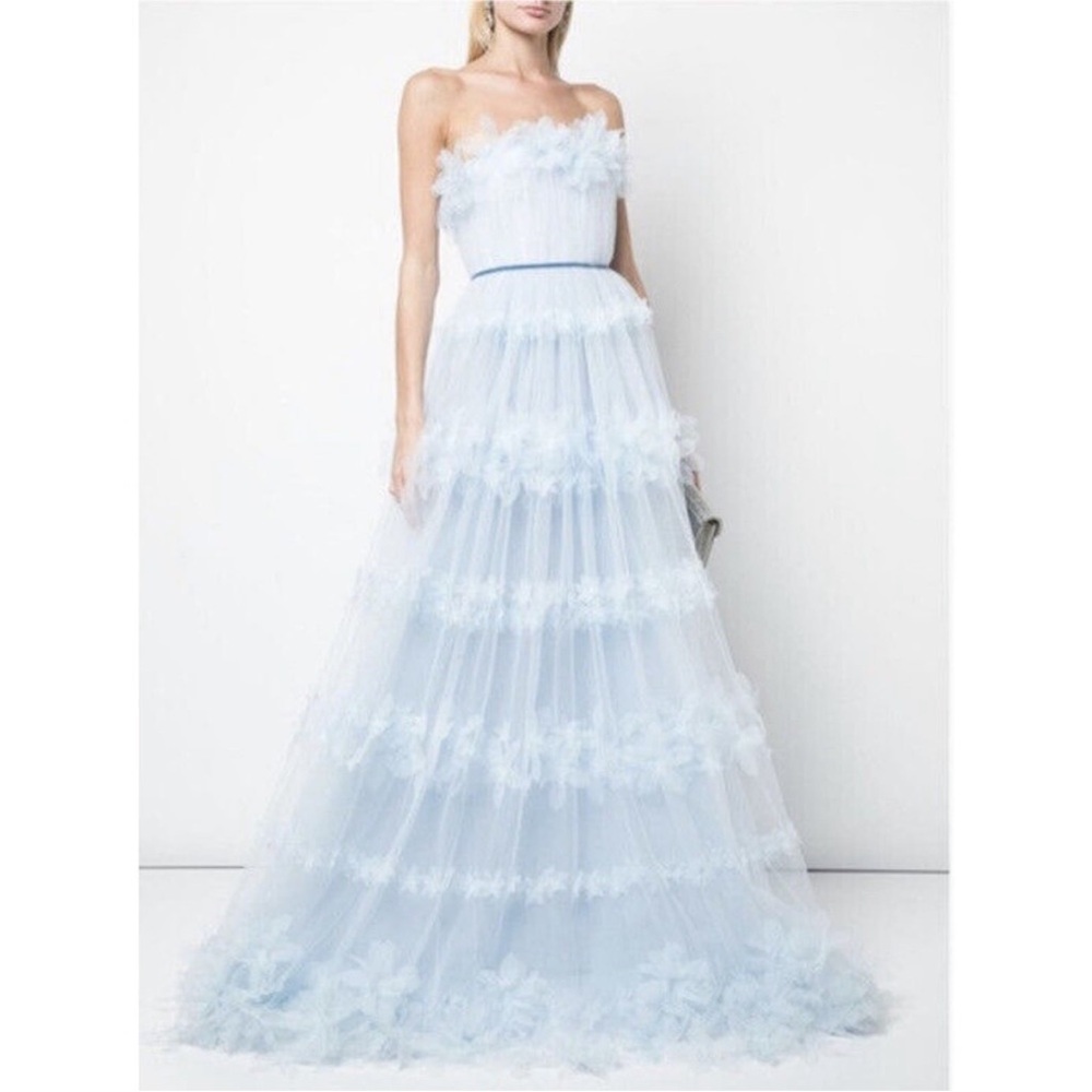 Marchesa Notte Blue Strapless Dress